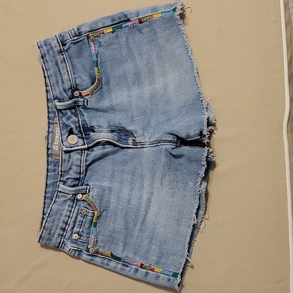 Tractr girls jeans with rainbow stitch detailing